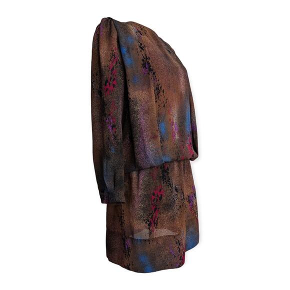 70's 80's Eclectic Blouson Mini Dress - Picture 2 of 6